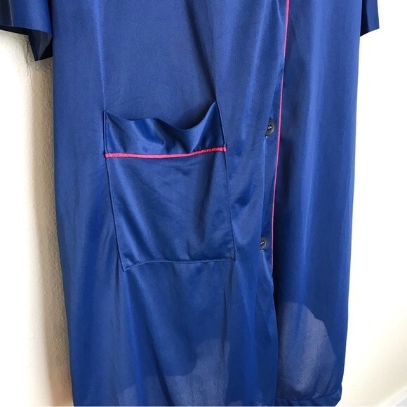 Vintage Kayser Sleep Shirt Nightgown Robe Blue Button Front Pocket Womens 38 - Picture 4 of 16